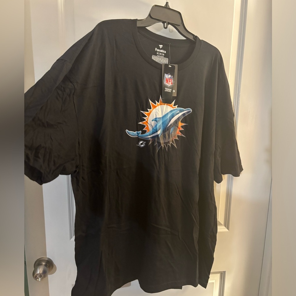 Fanatics Black NFL Miami Dolphins Team Logo Men's Shirt Sz 4XL